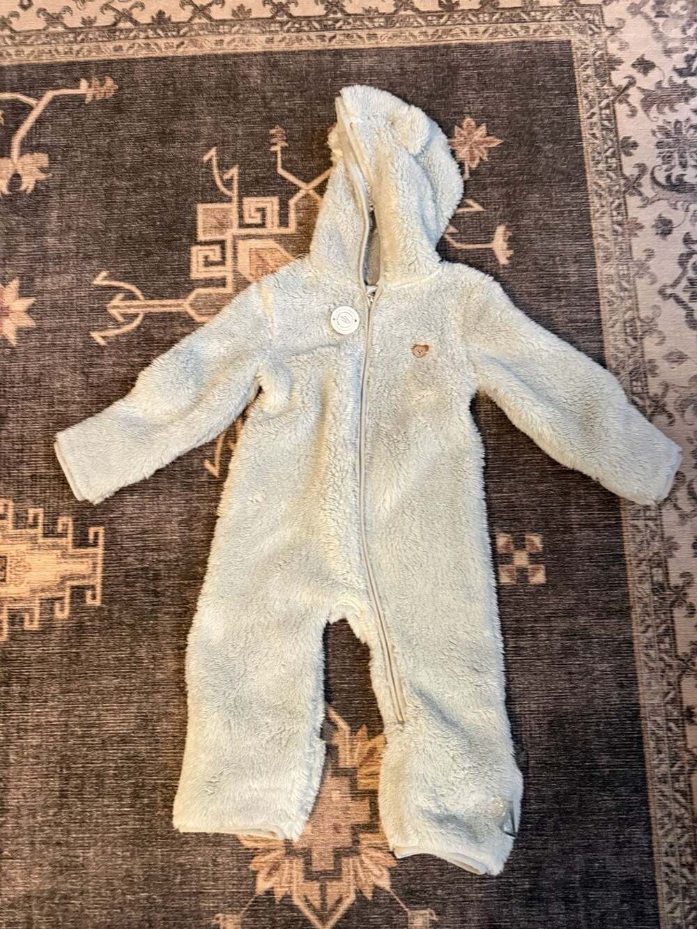 Huggies Sherpa Fleece Pramsuit Size 12M Blue Bear Ears Hooded